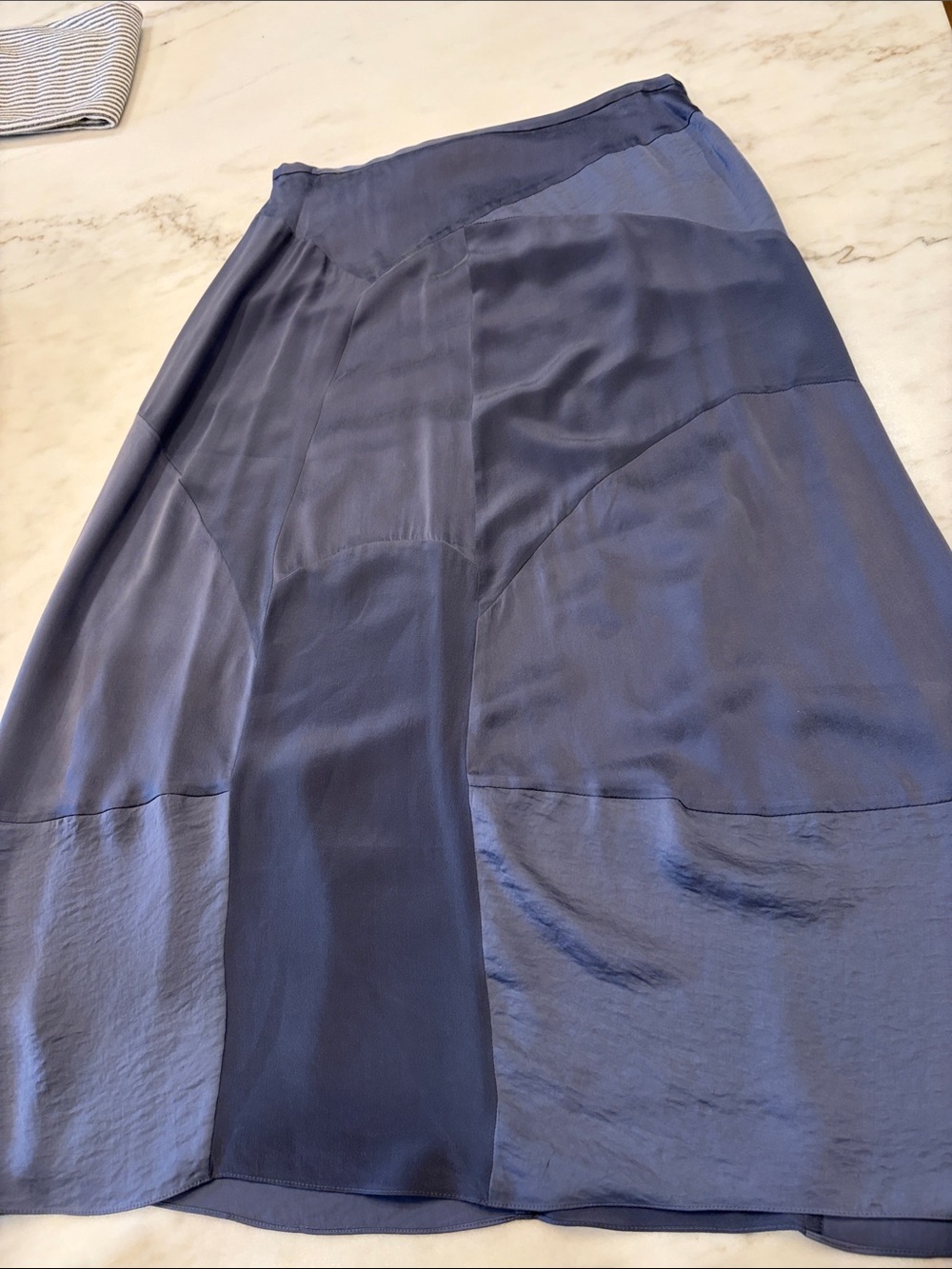 Rebecca Taylor Dusty Blue Satin Patchwork A-Line Skirt